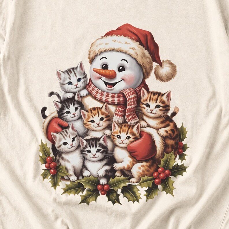 Comfort Colors Snowman Cats Christmas Shirt, Retro Snowman Kitten Tee, Christmas Cat Lover T-shirt, Cat Mom Holiday Shirt, Winter Cat Tee