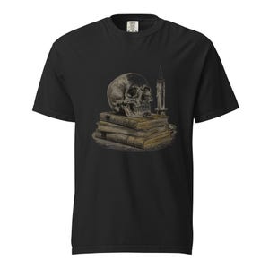 Memento Mori Skull Shirt, Skull and Candle Tee, Comfort Colors Skull Book Lover T-shirt, Gothic Vanitas Skull Shirt image 1