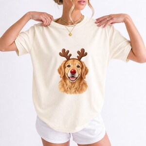 Comfort Colors Golden Retriever Christmas Shirt, Reindeer Golden Retriever Tee, Dog Christmas T-shirt, Golden Mom Holiday Shirt