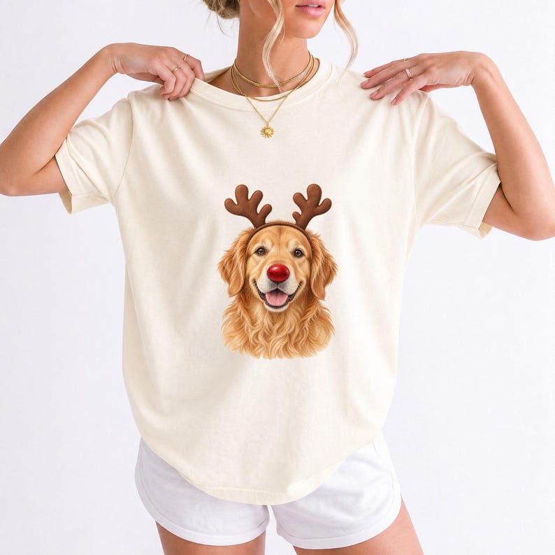 Comfort Colors Golden Retriever Christmas Shirt, Reindeer Golden Retriever Tee, Dog Christmas T-shirt, Golden Mom Holiday Shirt