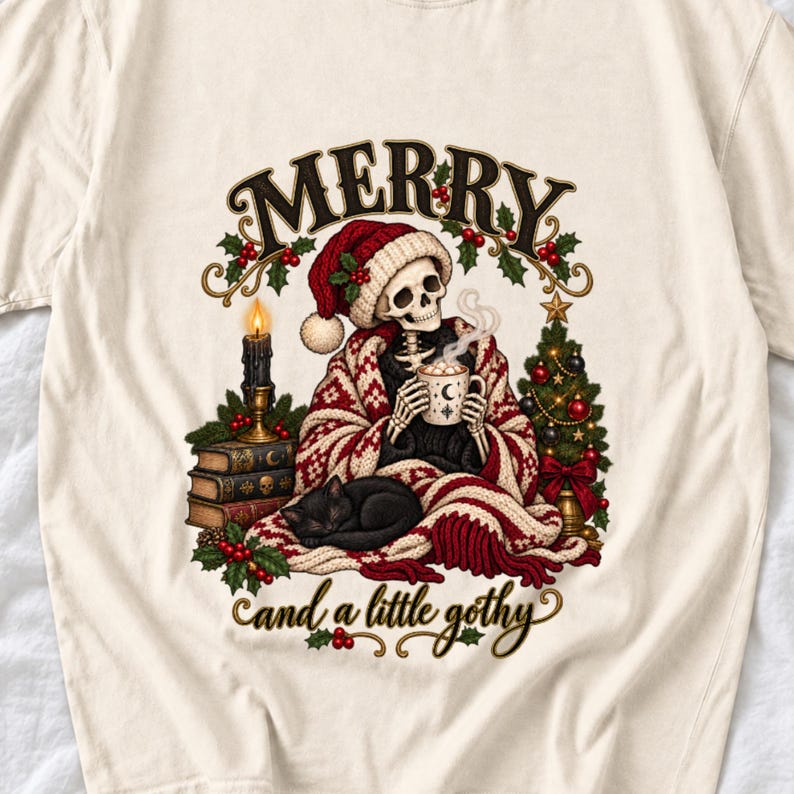 Готично-уютный скелет в колпаке «Merry and a Little Gothy»