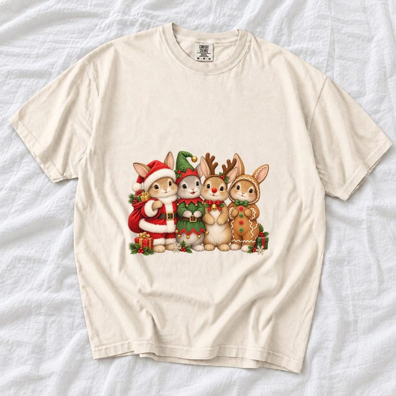 Comfort Colors Christmas Bunny Shirt, Cute Bunnies Santa Elf Tee, Bunny Lover Christmas T-shirt, Reindeer Rabbit Shirt, Xmas Bunny Tee