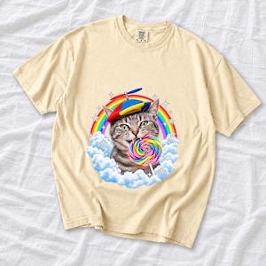 Rainbow Cat Lollipop Propeller Beanie Comfort Colors Shirt product mockup, image 7