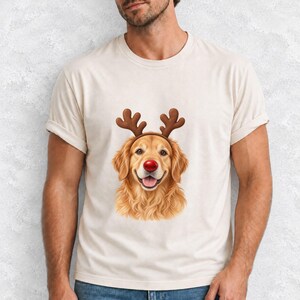 Comfort Colors Golden Retriever Christmas Shirt, Reindeer Golden Retriever Tee, Dog Christmas T-shirt, Golden Mom Holiday Shirt