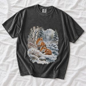 Comfort Colors Winter Fox Shirt, Watercolor Red Fox Tee, Snowy Forest Fox T-shirt, Fox Lover Nature Shirt Gift, Birch Forest Fox Tee