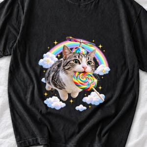Funny Cat Shirt, Rainbow Propeller Hat Cat Tee, Weird Kawaii Cat T-shirt, Lollipop Tabby Tee, Cat Lover Shirt