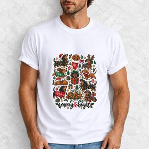Comfort Colors Merry and Bright Dachshund Shirt, Christmas Doxie Tee, Cute Wiener Dog Christmas T-shirt, Dachshund Mom Holiday Shirt