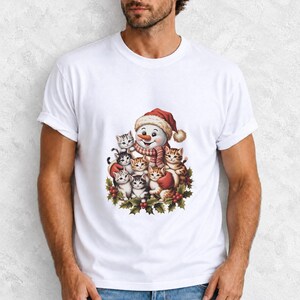 Comfort Colors Snowman Cats Christmas Shirt, Retro Snowman Kitten Tee, Christmas Cat Lover T-shirt, Cat Mom Holiday Shirt, Winter Cat Tee