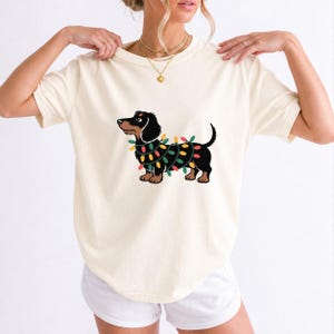 Comfort Colors Dachshund Christmas Lights Shirt, Funny Doxie Christmas Tee, Wiener Dog Christmas T-shirt, Dachshund Mom Holiday Shirt