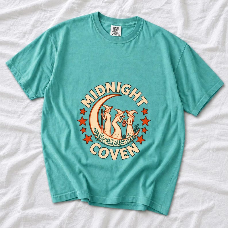 Midnight Coven Witch Shirt, Comfort Colors 1717 Crescent Moon Halloween Tee product mockup, image 8