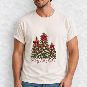 Comfort Colors Christmas Tree Bow Shirt, Coquette Christmas Tree Tee, Snowy Pine Tree T-shirt, Red Bow Christmas Shirt Women