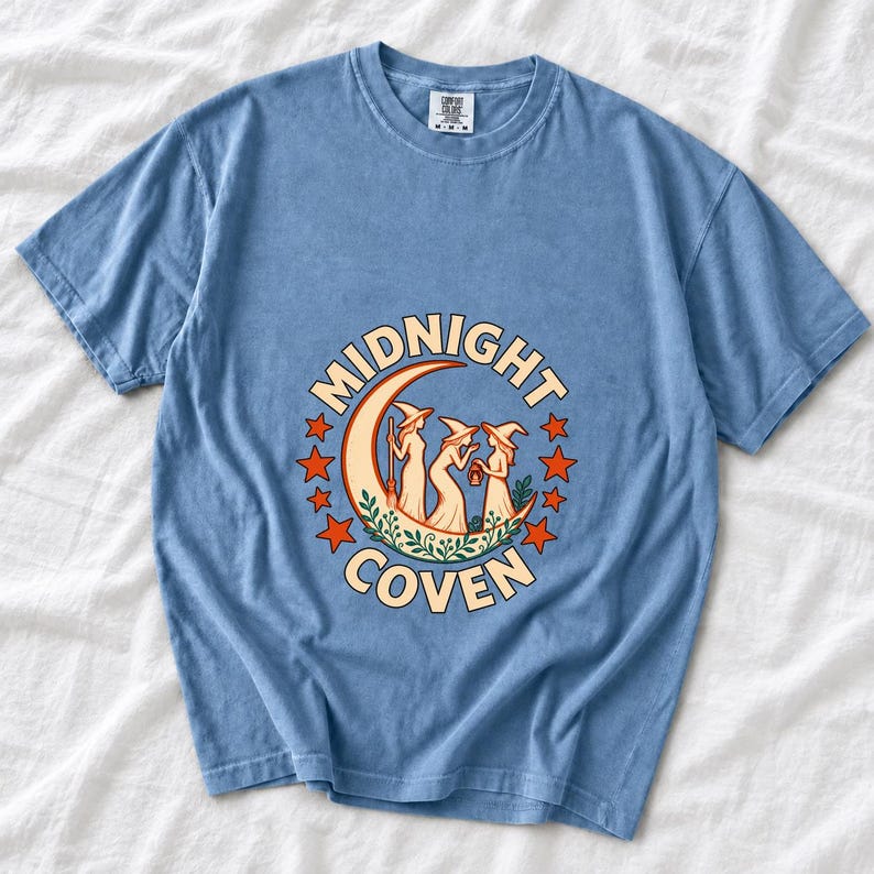 Midnight Coven Witch Shirt, Comfort Colors 1717 Crescent Moon Halloween Tee product mockup, image 3