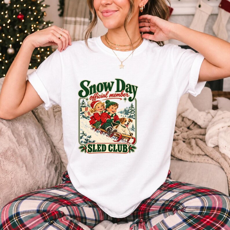 Comfort Colors Retro Snow Day Sled Club Shirt, Snow Day Official Member Tee, Retro Christmas Sled T-shirt, Winter Sledding Shirt