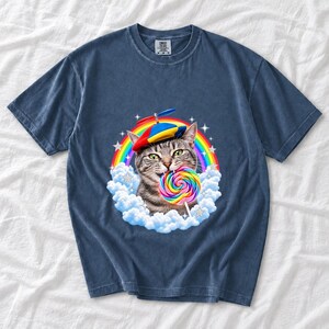 Rainbow Cat Lollipop Propeller Beanie Comfort Colors Shirt product mockup, image 2