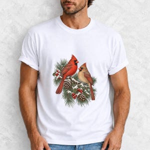 Comfort Colors Cardinal Christmas Shirt, Red Cardinals Winter Tee, Cardinal Pine Branch T-shirt, Cardinal Bird Lover Shirt, Cardinal Tee