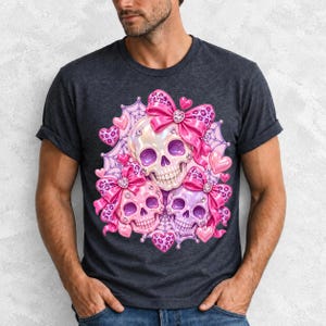 Puffy glossy 3D pink skulls with bows, hearts, cobwebs and rhinestones in coquette style