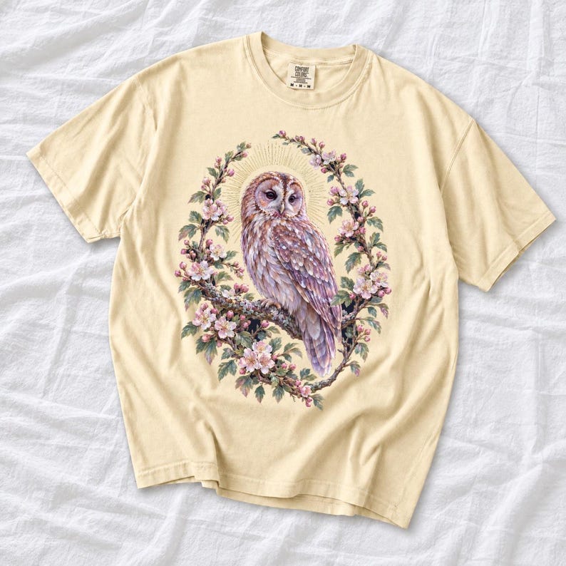 Tawny Owl Shirt, Floral Owl Tee, Comfort Colors Owl Lover T-shirt, Retro Wildflowers Owl Shirt, Women Owl Tee Gift image 10