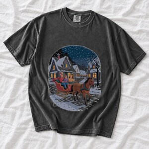 Comfort Colors Horse Sleigh Christmas Shirt, Retro Christmas Village Tee, Snowy Sleigh Ride T-shirt, Christmas Horse Shirt Women, Sleigh Tee
