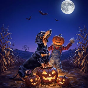 Dachshund Halloween Wall Art, Moonlit Pumpkin Doxie Poster, Wiener Dog Halloween Print, Dachshund Fall Decor image 5