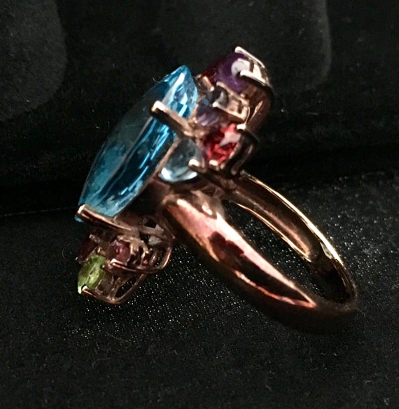 Cocktail Ring with Rose Gold Setting Gemstones Bl… - image 2