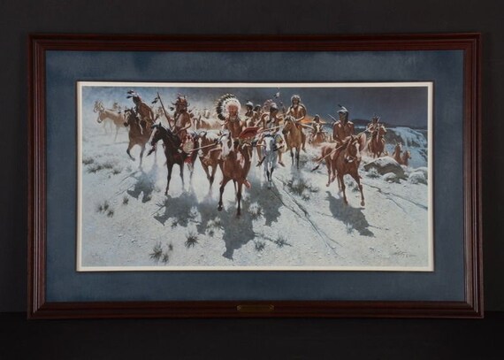 Frank C. McCarthy Western Artwork Lithograph Breaking the Moonlit Silence