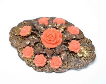 Coral Brooch, Antique Circa. 1890