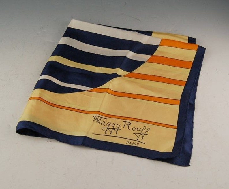Silk Scarf Maggie Rouff Paris Bold Graphic Nautical Navy and - Etsy