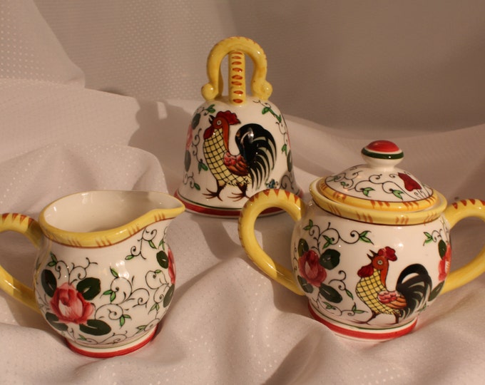 Sugar and Creamer Set Roosters and Roses Ucagco Plus Matching Dinner