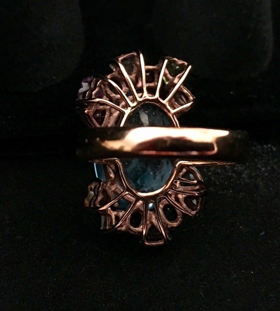 Cocktail Ring with Rose Gold Setting Gemstones Bl… - image 3