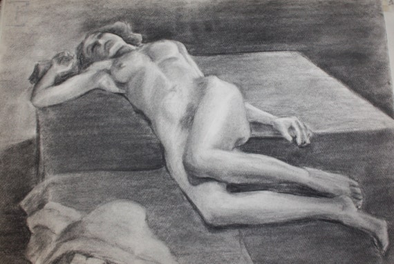 Black and white drawing vintage woman nude Vintage Nude Woman Pencil Drawing From 1940 S Black And Etsy