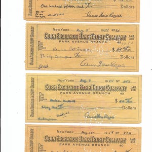 Vintage 1950&#39;s Corn Exchange Bank Cancelled Checks Junk Journals Scrap booking Art Framing