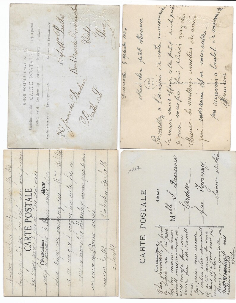 4 French Colorized Postcards of Children Vintage Mixed Media Journal ...