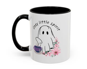 Mug à café rose à fleurs | Anse et bord noirs