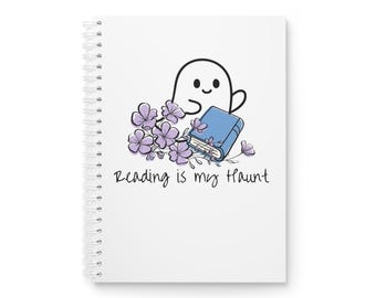 Carnet à spirale « La lecture est mon refuge » | Journal mignon avec fantômes, livres et fleurs | Pour les lecteurs, les amoureux des fantômes et les rêveurs