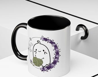 Mug à café à motif floral lavande et fantôme tricoté | 325 ml / 445 ml