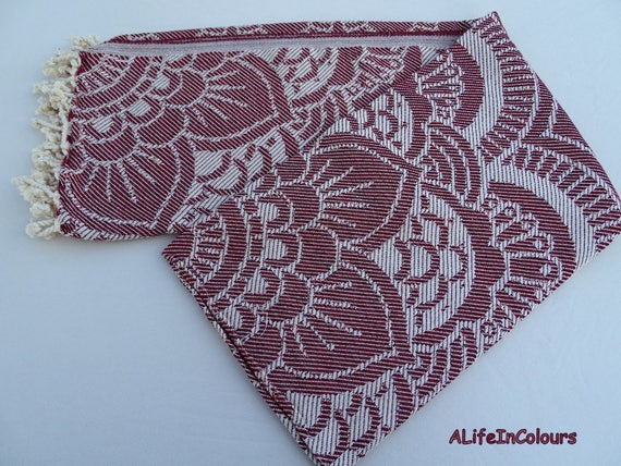 Turkish Soft Cotton Jacquard Floral Patterned Burgundy Colour Etsy