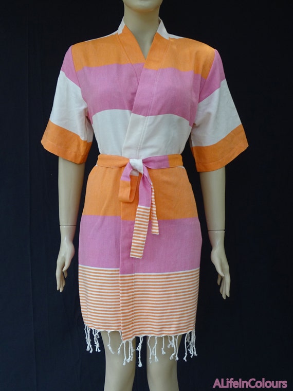 Items similar to Women's pink and orange striped soft light weight ...