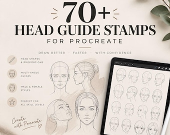 70+ huvudstämplar för Procreate | Porträttteckning och ansiktsanatomipenstar | Huvudstämplar för karaktärsdesign | Digital nedladdning