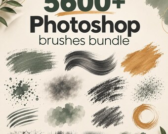 5600+ Photoshop-penslar | Konstnärligt, Bläck, Grunge, Akvarell, Halvton | Texturpenslar | Digital nedladdning