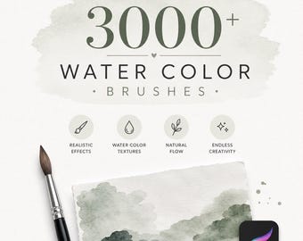 3000+ akvarellpenslar för Procreate | Realistisk akvarellpenselset | Texturpenslar för papper och duk | Våtfärgsstämplar | iPad