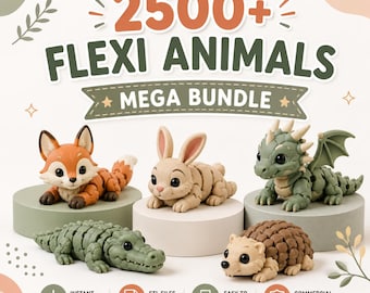 2500+ Flexi Animal STL-filer | Paket med ledade djur | 3D-utskrivbara leksaker | Kommersiellt bruk | Direkt nedladdning