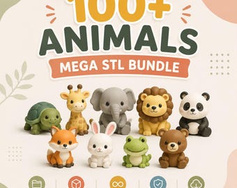 100+ Cute Mini Animals STL Bundle | Kawaii 3D Printable Animal Figures | Baby Zoo Toy Models | Low Poly Animals | Instant Download