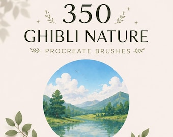 350 Ghibli-inspirerade Procreate-penslar | Mysiga natur-, skogs-, lövverks-, moln-, vatten-, blommor- och landskapspenslar för digital konst