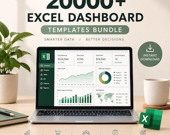 Paket med över 20 000 mallar för Excel-instrumentpaneler | KPI, ekonomi, försäljning, HR och affärsanalys | Excel-kalkylbladsmallar | Digital nedladdning