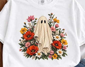 Vildblommor Spöke PNG | Läskigt blommigt spöke | Halloweenspöke | Spökälskare PNG | Söt spöke PNG | Höstblommor PNG | Boho blommig Halloween