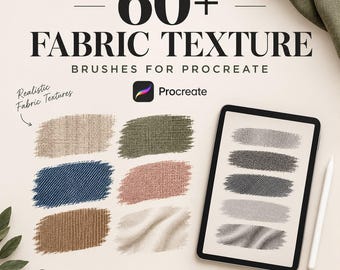 60+ Procreate Tygtexturpenslar | Realistiska sömlösa textilmönster för mode och inredning | Digital nedladdning