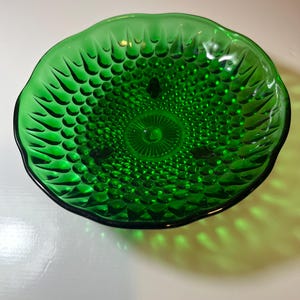 Vintage Anchor Hocking Hob Knob Bowl - Forest Green Glass Bowl