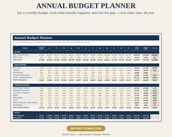 Small Business Annual Budget Planner | Excel Spreadsheet Template (Instant Download)
