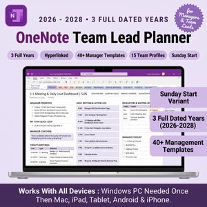Team Management Template Package for OneNote, Team Lead OneNote Digital Planner 2026-2028, Manager Notebook, Performance & Hiring Templates