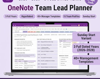 Team Management Template Package for OneNote, Team Lead OneNote Digital Planner 2026-2028, Manager Notebook, Performance & Hiring Templates